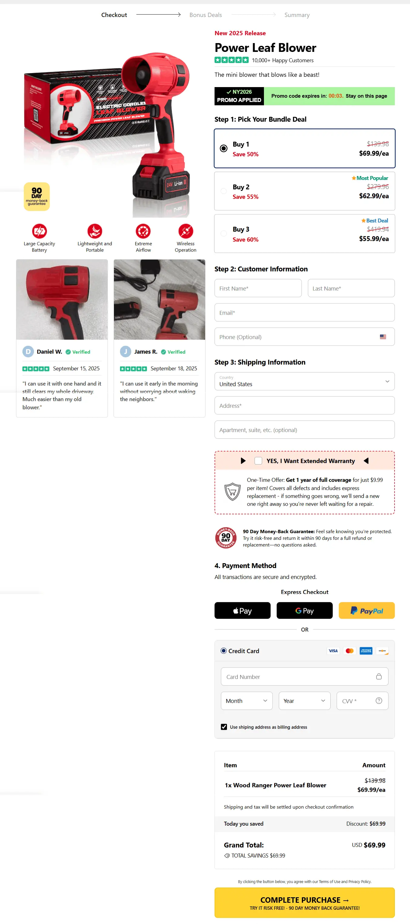 Wood Ranger Leaf Blower secure checkout page